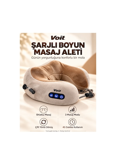 Soft Relax Masajlı Seyahat Yastığı Boyun Masaj Yastığı U Şekilli Yumuşak Dokulu