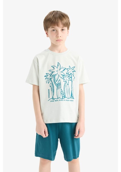DeFacto Erkek Çocuk Pijama Takımı Kısa Kollu Üst Esnek Belli Şort F1735A825HSBE516 DeFacto Erkek Çocuk Pijama Takımı Kısa Kollu Üst Esnek Belli Şort F1735A825HSBE516