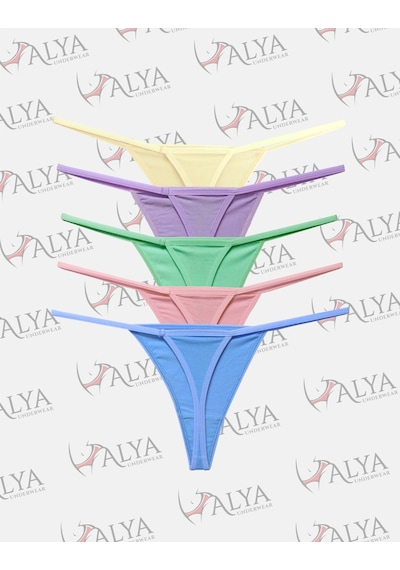 Alya Underwear Kadın Ipli Tanga Külotlar - 5 Li Paket Sarı, Mor, Mint, Somon,mavi 1301p P15