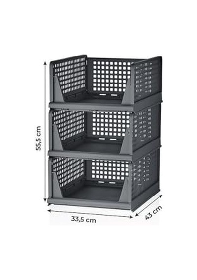 3 Lü Kayar Raf Organizer Gri Dolap Içi Kıyafet Aksesuar Düzenleyici 45x35 Cm Mıt1263 Genel