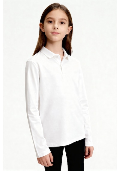 Tommylife Beyaz Polo Yaka Basic Uzun Kollu Erkek Çocuk T-shirt - 11170 Beyaz