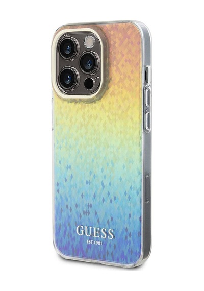 Apple Uyumlu iPhone 15 Pro Kılıf Guess Lisanslı Yazı Logolu Mirror Disco Kapak
