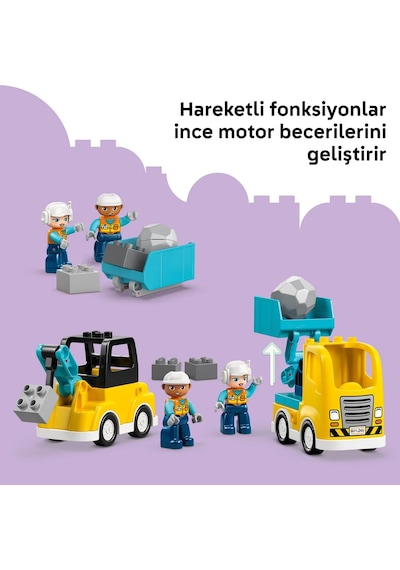 LEGO® DUPLO® Kasabası 3'ü 1 Arada İnşaat Araçları 10475 - 2 Yaş ve Üzeri Çocuklar için Yaratıcı Oyuncak Yapım Seti (22 Parça)