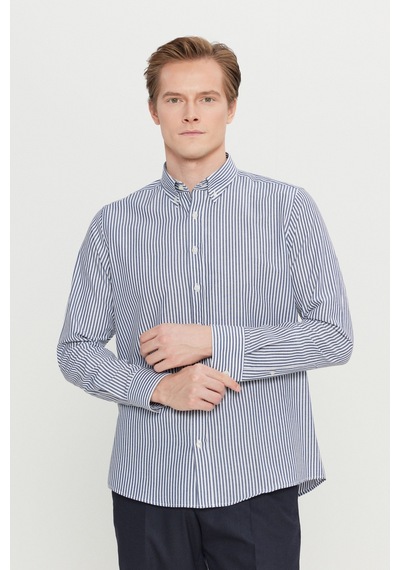 AC&Co / Altınyıldız Classics Erkek Beyaz Antrasıt Pamuklu Tailored Slim Fit Dar Kesim Düğmeli Klasik Yaka Çizgili Gömlek Beyaz Antrasıt AC&Co / Altınyıldız Classics Erkek Beyaz Antrasıt Pamuklu Tailored Slim Fit Dar Kesim Düğmeli Klasik Yaka Çizgili Gömlek Beyaz Antrasıt