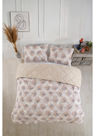 Formeya Kapitoneli Çift Kişilik Desenli Pike - Yatak Örtüsü Takımı 200x230 Cm - 2 Adet Yastık Kılıflı Turuncu