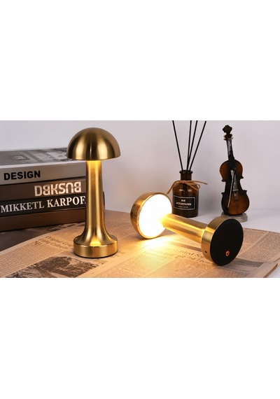 Horoz Electrik Masa Lambası 3 Renk Şarjlı Mantar Lamba Gold