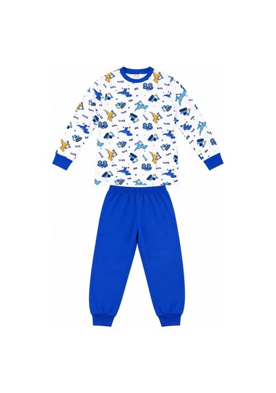 Novalisse Erkek Çocuk Premium Penye Dinozor Desenli Uzun Kollu Pijama Takımı 2-11 Yaş - Mavi Çoklu Renk