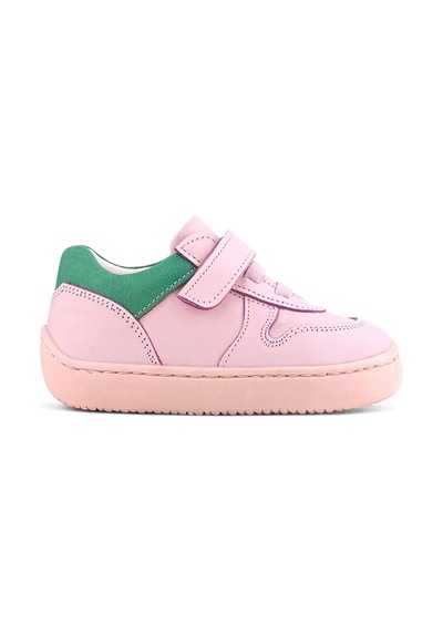 Rakerplus Bob Hakiki Deri Pembe Yeşil Barefoot Cırtlı Lastikli Bebek Sneaker Ayakkabı Pembe