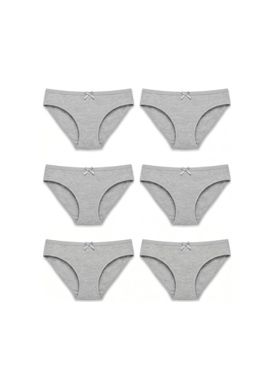 Hepsine Rakip 6'lı Tutku Kadın Pamuklu Fiyonklu İnce Bel Bikini Külot Seti Gri
