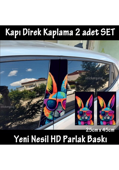 Gözlüklü Artist Tavşan Folyo Folyo - 2kapı İçin 2adet Sticker Kaplama - Tuning Modifiye