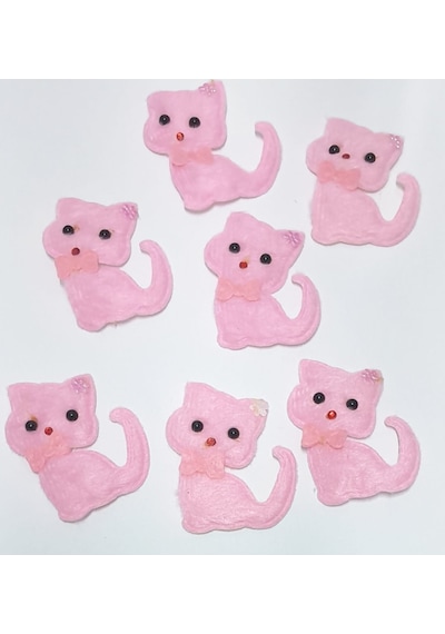 Pembe Kedi Süsleme Kumaş Sticker 25 Adet Pembe