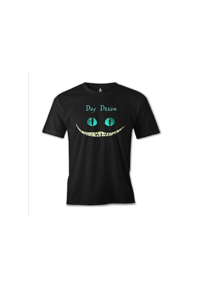 Alice İn Wonderland Cat Baskılı Sİyah Erkek Tshirt 001