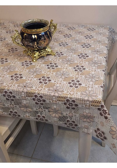 Ithal Pvc Muşamba - Desenli Silinebilir Masa Örtüsü 07iz02 Kahverengi
