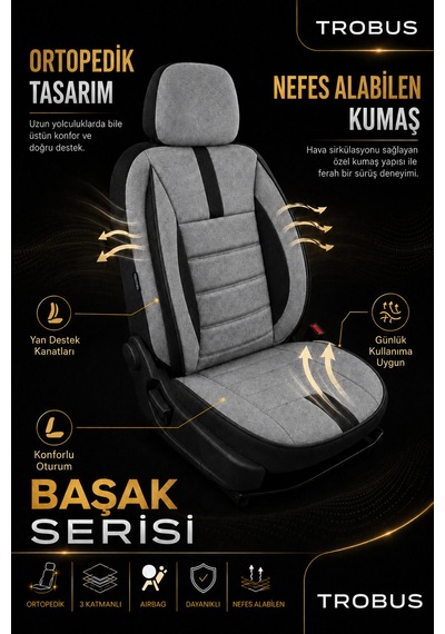 Opel Zafira 5 7 Kişi Oto Koltuk Kılıfı 2003-2011 Gri Başak Serisi Tay Tüyü Tam Set Gri