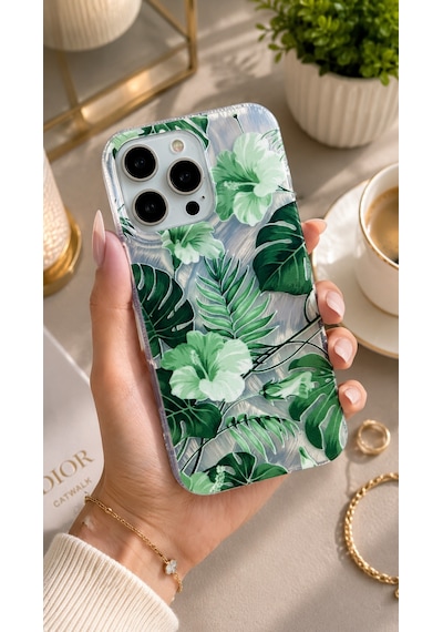 İphone 16 Pro Uyumlu - Aurora Parlak Tüy Desenli Gümüş Koruyucu Silikon Telefon Kılıfı Kırmızı