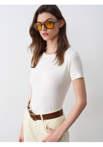 Dilvin 32637 Bisiklet Yaka T-shirt-ekru