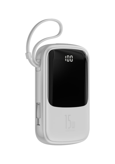 Baseus Q Pow Dijital Ekranlı Kablolu Powerbank Beyaz