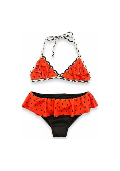 Miniğimin Cicileri Karpuz Desenli Fırfırlı Kız Çocuk Bikini T... Kırmızı