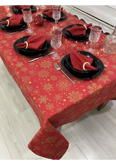 Sıvı Geçirmez Dertsiz Masa Örtüsü Yılbaşı Kırmızı Renk
