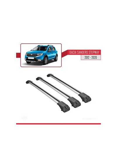 Dacia Sandero Stepway 2012-2020 Arası İle Uyumlu Ace-1 Ara Atkı Tavan Barı Gri 3 Adet Bar