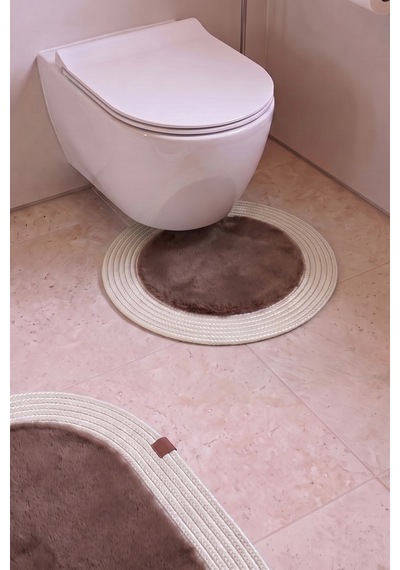 Banyo Paspası Takımı 60x100+60x60 Cm Düz Mouss Kahve & Krem