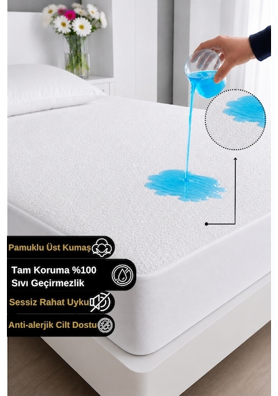 Terry Fitted Pamuklu %100 Sıvı Geçirmez Yatak Koruyucu Full Kenar Alezi Tek/çift Kişilik/bebek/çocuk Beyaz