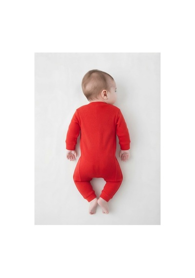 Gülerçocuk Kız Bebek Düğmeli Ribana Kumaş Uzun Kollu Salopet / Tulum Kırmızı Kırmızı