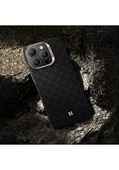 Apple Uyumlu iPhone 16 Pro Max  Kılıf M-safe Özellikli Benks Armorair Armorgrid Serisi Kevlar Kapak Siyah Siyah