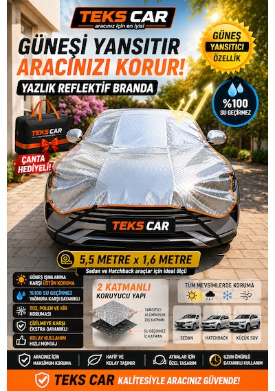 Oto Yarım Araba Brandası Güneş Koruyucu Uv Koruma Isı Yalıtım Oto Güneş Koruma Brandası Premium 1,6 Metre X 5,5 Metre