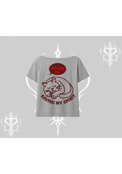 Startmore Startmore Not Lazy Saving My Spirit Kedi Baskılı Kayık Yaka Tshirt Gri