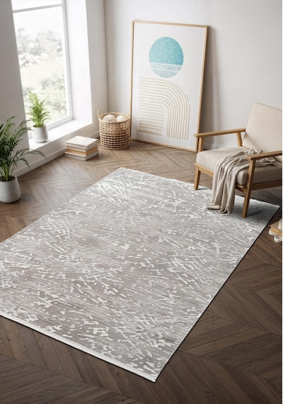 Step Se004g Gri Renk Modern Halı Dekoratif Pamuk Taban Triko Akrilik Salon Mutfak Halısı