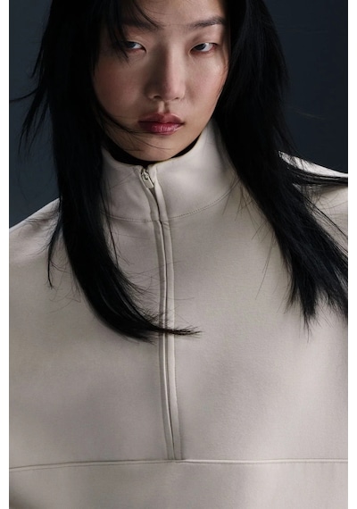 Nike 24.7 Dri-fit Half-zip Soft Knit Women Training Sweatshirt Brown Yarım Fermuarlı Yumuşak Örme Kadın Antrenman Tişörtü Krem