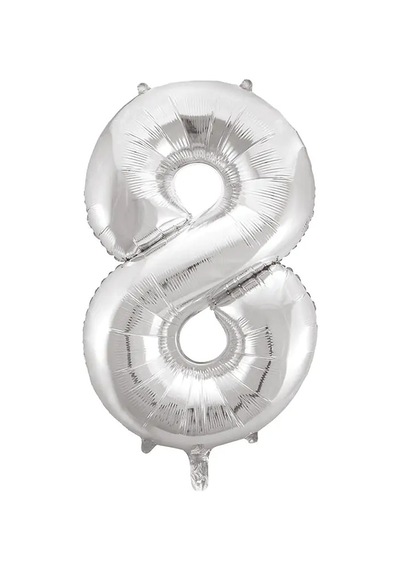 1 Adet 34 İnç 85 Cm Gümüş Folyo Balon Helyum Balon 8 Yaş Balonu 8 Rakam Balon GÜMÜŞ