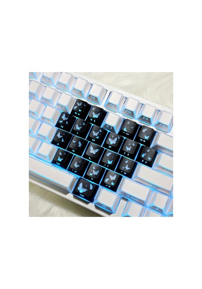 Leaven Kelebek Desenli Kare Tasarım Keycap Tuş Takımı Pbt - Rgb Uyumlu Işık Geçirgen - Siyah