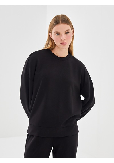Lcw Vision Siyah Bisiklet Yaka Oversize Kadın Sweatshirt
