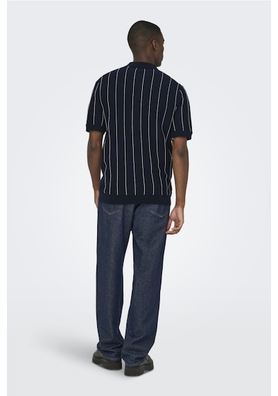 Only & Sons Erkek Gömlek Yaka Çizgili T-shirt - 22037080 Lacivert