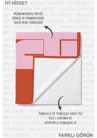 Modern Tipografik Plaj Havlusu - Soyut Geometrik Turuncu Pembe Hızlı Kuruyan Mikrofiber Havlu Dalgın Tınısı