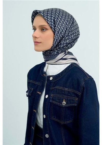 Armine Tivil Saf İpek Eşarp 9502 - 09 Lacivert Logo Desen