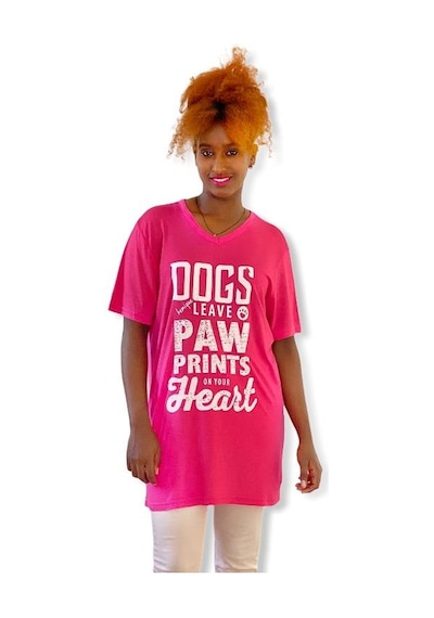 Hayvansever Tişört Dogs Leave Paw Prints İn Your Heart Pembe