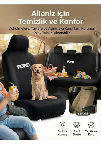 Ford Tourneo Courier İle Uyumlu Koltuk Kılıfı Servis Tipi Siyah Penye Kumaş Siyah
