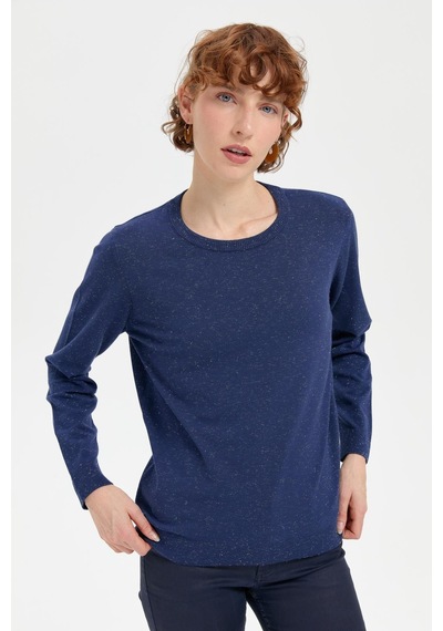 Kadın Sıfır Yaka Angelina Basic Kazak İndigo İndigo