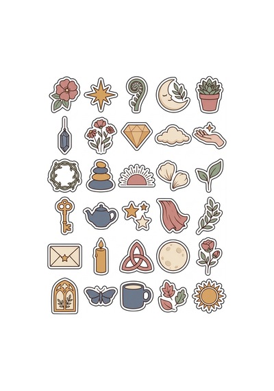 30 Adet Estetik Boho Botanik Sticker Seti - Laptop Ajanda Defter İçin Çok Renkli