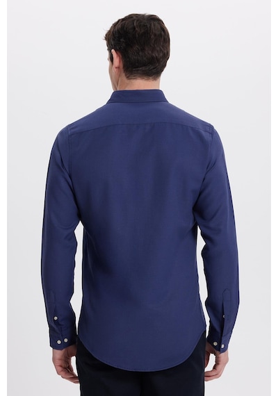 Tudors Erkek Slim Fit Dar Kesim Düz Oxford Armalı Yaka Düğmeli Lacivert Spor Gömlek-42013 Lacivert