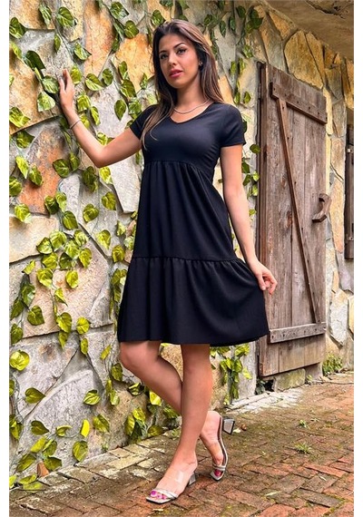 Neşeli Butik Kadın Siyah Yeni Sezon Astarsız Midi Boy Bürümcük Elbise Lptr03 Siyah