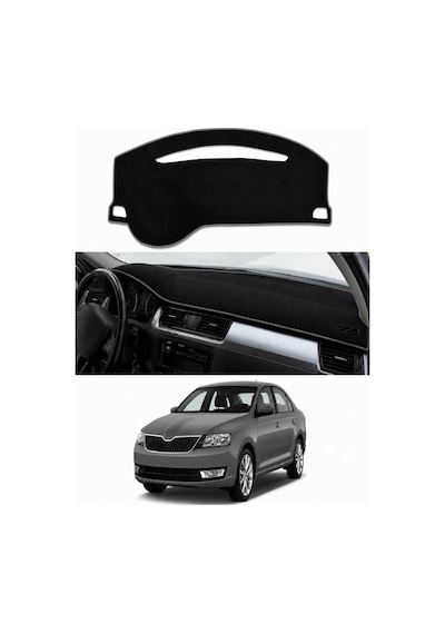 Skoda - Rapid 2012-2019 Uyumlu Torpido Koruma Kılıfı - Gri Şeritli