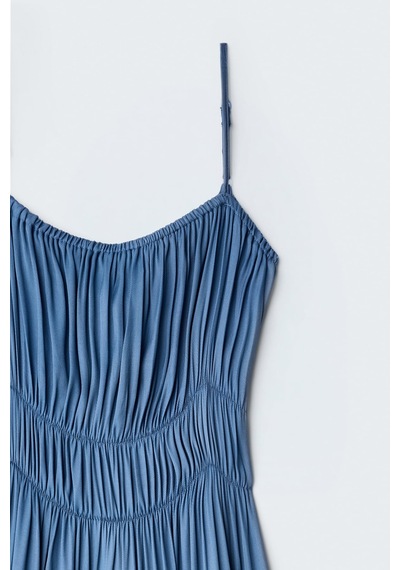 Sateen Askılı Uzun Elbise - İndigo-137496 Indigo Sateen Askılı Uzun Elbise - İndigo-137496 Indigo