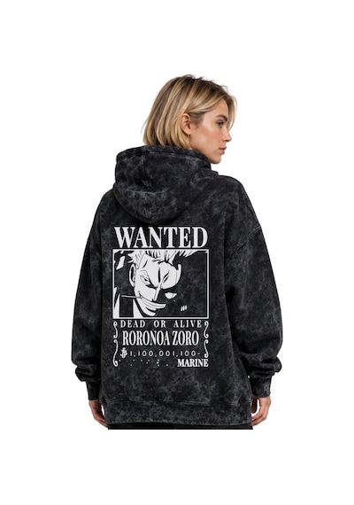 Sevbano Wanted Roronoa Zoro One Piece Baskılı Unisex Oversize Yıkamalı Pr Siyah