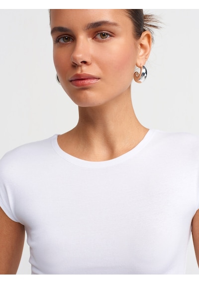 Dilvin Pamuk Ve Modal Karışımlı Crop Top Beyaz