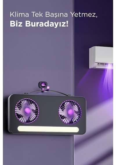 Torima F-23 Siyah Led Işıklı Çift Fanlı Mini Masaüstü Vantilatör 1200mah Şarjlı, Type-c Girişli, Taşınabilir Fan