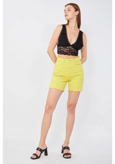 Banny Jeans Kadın Basic Paçası Kesik Jen Şort Fıstık Yeşili